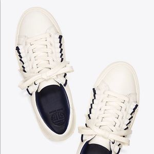 Tory Sport white and navy ruffle sneaker